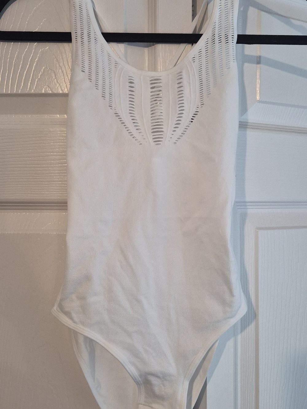 Three Bird Nest Women’s White Ribbed Cutout Tank Bodysuit